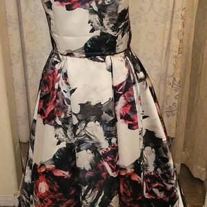 Strapless Floral Print Gown